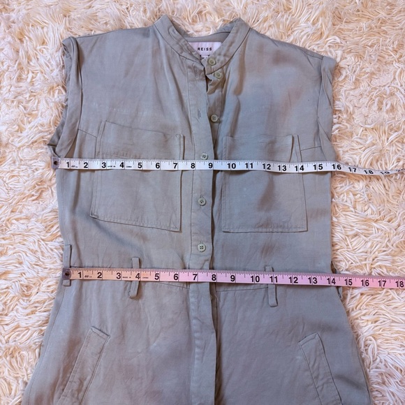 Reiss mint green linen viscose blend romper pockets NO belt SZ 0 button up - Picture 6 of 9